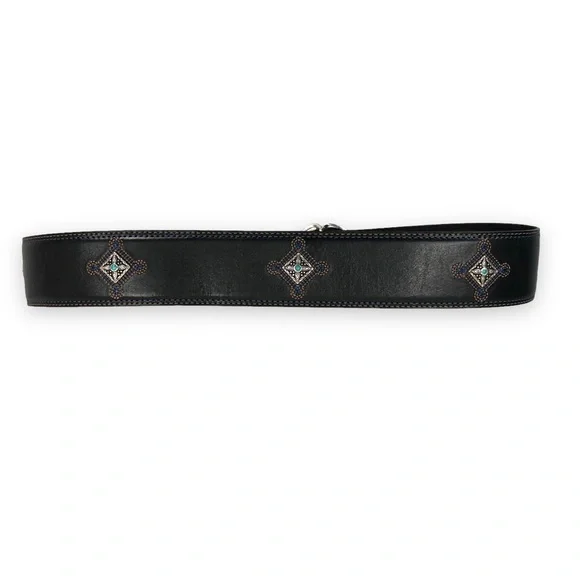 Brighton Black Embellished Embroidered Leather Belt Silver Buckle Medium… - Picture 4 of 15